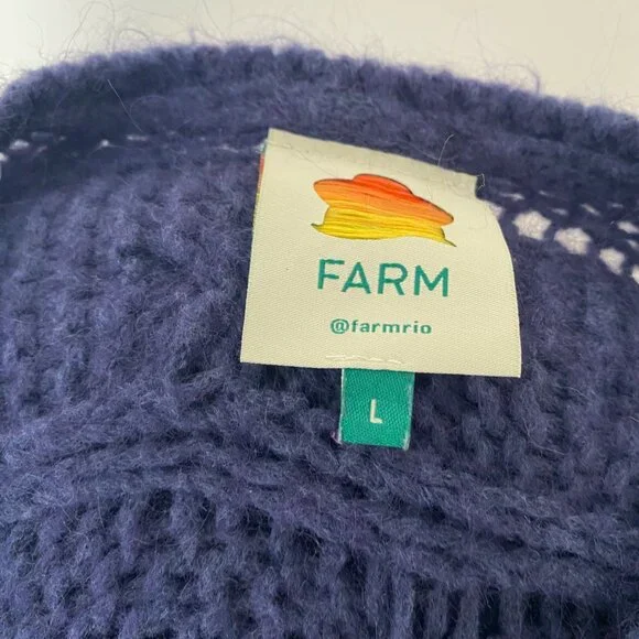 Farm Rio Cable Knit Sweater Wool Blend Blue - Picture 10 of 13